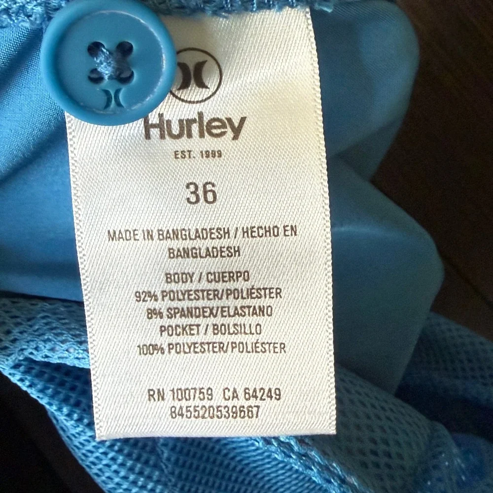 Hurley Men's Hybrid Board Shorts Blue Stretch Performance Size 36 Beach Casual